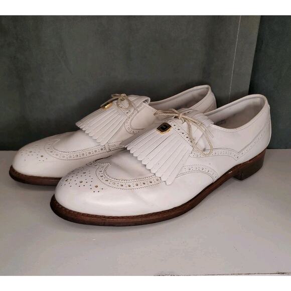 Vtg FootJoy Classics USA Made White Brogue Kiltie Oxford Golf Shoes US 10.5 AA - Picture 13 of 14